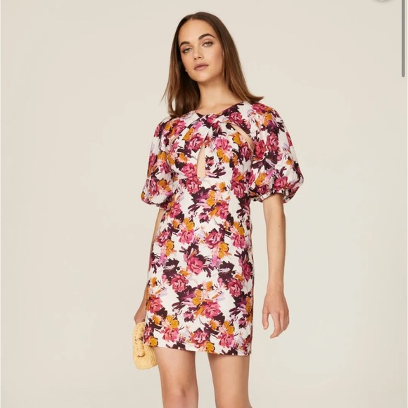 Nicholas Puff Sleeve Floral Cotton Dress 2 - Picture 2 of 5